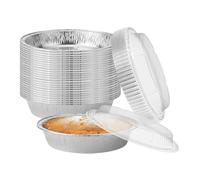 M1SS 50 Pcs x 9-Inch Premium Aluminum Foil Pans with Dome Lids | 1300ml Disposable Pie Pans Round Baking & Roasting Trays | Vertical Hemmed Edge | Oven Safe Catering & Takeaway Containers
