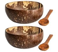 M1SS 500 ML Coconut Bowl with Spoon | Set of 2 | Perfect for Smoothies, Cereals, Salads | Eco-Friendly & Handmade | Includes 2 Bowls and 2 Spoons | Made from Natural Coconut Shells