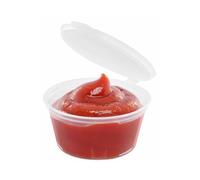 M1SS 500 Pack 3oz/100ml Hinged Sauce Pots Clear Round Plastic Containers with Lids - Perfect for Takeaways, Restaurants - Chutney, Ketchup Container