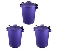 M1SS 50L Litre Heavy Duty Plastic Clip Lock Lid Bin Indoor or Outdoor Rubbish, Dustbin, Trash Can, Waste or Storage of Animal Feed. (3, Purple)