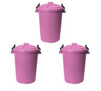 M1SS 50L Litre Heavy Duty Plastic Clip Lock Lid Bin Indoor or Outdoor Rubbish, Dustbin, Trash Can, Waste or Storage of Animal Feed. (3, Pink)