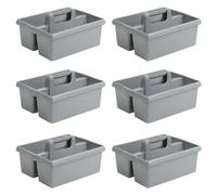 M1SS 6 X Heavy Duty Large Plastic Handy Kitchen Tool Cleaning Tool Box with Handle Utility Storage Tidy Organiser Tote Tray Two Compartment Cleaners Carry Caddy Multipurpose Cleaning Tools - Silver