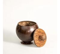 M1SS 600 ml Wooden Coconut Shell Container & Coconut wood lid, Durable & Lightweight, Eco-friendly Canister Jar with Lid For storing Kitchen dry Items, Spices, Nuts, & Snacks