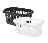 M1SS 60L Litre Midnight Dark Grey & Ice White Hipster Laundry Basket Large Plastic Storage Basket Washing Basket For Storage Clothes Laundry Hamper Toys Organiser For Bedroom Bathroom Household