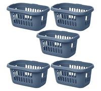 M1SS 60L Litre Midnight Navy Hipster Laundry Basket Plastic Washing Laundry Hamper Baskets for Storing Clothes Bedroom Bathroom Toys Organiser Kids Room with Integral Handles Airing Holes (Set of 5)