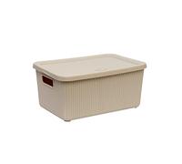 M1SS 7L Litre Small Storage Box with Lid And Handle Rib Box Stackable BPA Free Virgin Plastic Boxes For Home and Office Use. (28cm x 20cm x 14cm) (Beige)