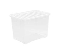 M1SS 80L Litre Large Big Plastic Storage Clear Box with Lid Strong Stackable Container Made in U.K