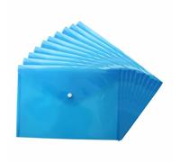 M1SS A4 Document Wallet Folders Pack of 10 - Blue Transparent Plastic Wallets with Snap Button, Waterproof Clear File Holder for Filing Storage, Office Paperwork, School & Home Organisation