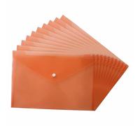M1SS A4 Orange Translucent Document Wallets Pack of 10 - Plastic File Folders with Snap Button, Waterproof Document Holder for Office Filing, School Paperwork & Home Storage