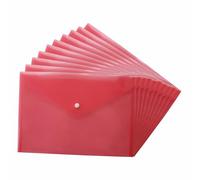 M1SS A4 Pack of 10 Pcs Red Transparent Plastic Document Wallet with Snap Button - Waterproof, Durable, Precision-Welded Folder for Documents, Stationery, School & Office Filing, Multipurpose Storage
