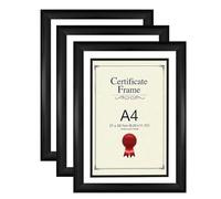 M1SS A4 Photo Frames with Styrene Front - Set of 3 (21 x 29.7 cm) - Wall Mount & Tabletop Display - MDF Picture Frame for Certificates, Artwork & Photos (Black)