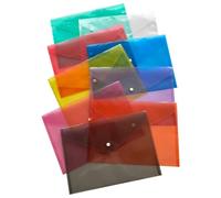 M1SS A4 Plastic Document Wallets with Popper | Assorted Colours | Waterproof, Durable & Transparent File Folders for School, Office, Home & Travel (Pack of 50, A4)