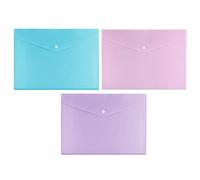 M1SS A5 Plastic Document Wallets with Button Closure - Pack of 3 Pastel Colours (Blue, Pink, Purple) - Durable Polypropylene Popper File Folder for School, Office & Travel (A5 Document Wallet)