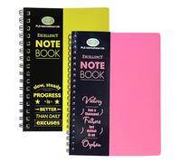 M1SS A5 Spiral Bound Notebook Pack of 2 - Twin Wire Lined Exercise Book, 140 Pages 68 GSM - Hard PP Cover - Journal for School, College & Note Taking (Yellow + Pink)