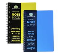 M1SS A5 Spiral Bound Notebook Pack of 2 - Twin Wire Lined Exercise Book, 140 Pages 68 GSM - Hard PP Cover - Journal for School, College & Note Taking (Yellow + Blue)