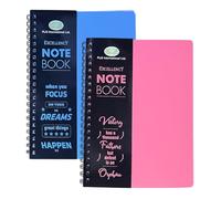 M1SS A5 Spiral Bound Notebooks Pack of 2 - Twin Wire Lined Exercise Books, 140 Pages 68 GSM Hard PP Cover Journal for School, College, Office & Note Taking (Blue + Pink)