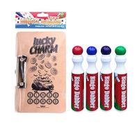 M1SS Bingo Dabbers and Board Set - 4 Large Non-Drip Bingo Dabbers in Assorted Colours with Bingo Board for Endless Bingo Fun