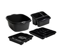 M1SS Black - 4 Piece Casa Plastic Kitchen Set (38cm Rectangular Bowl, Large Cutlery Tray, Large Dish Drainer & Sink Tidy) Perfect for Kitchen Organisation Home and Restaurants