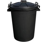 M1SS Black 50L Litre Large Heavy-Duty Weather Resistant and Food Grade Plastic Dustbin Trash Can Garbage Bin With 2 Clip Locking Lid for Indoor Outdoor Storage Container of Animal Feed