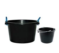 M1SS Black Plastic Builders Bucket 3 Gallon 14 Litre Water Mixing Storage with Measuring Guide, Handle and Spout With 45L Rope Plasterer Mixing Cement (45L Rope bucket + 3 Gallon Bucket)
