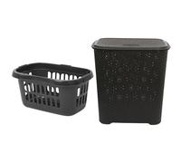 M1SS Black Plastic Storage & Laundry Baskets 60L & 45L Combo Set - Heavy Duty Durable Home Organiser with Handles for Clothes Laundry, Ideal for Bathroom, Bedroom, Utility Room and Home use