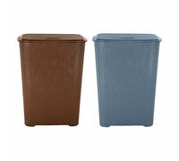 M1SS Combo of 2 Colours - 65L Litre Plastic Laundry Basket with Lid and Handle Drop All Basket Clothes Washing Baskets Storage Hamper Clothes Organiser Perfect for Bathroom, Bedroom (Brown, Blue)