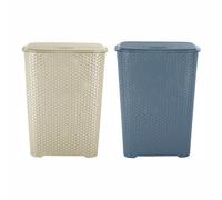 M1SS Combo of 2 Colours - 65L Litre Plastic Laundry Basket with Lid and Handle Drop All Basket Clothes Washing Baskets Storage Hamper Clothes Organiser Perfect for Bathroom, Bedroom (Beige, Blue)