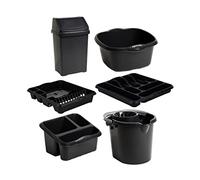 M1SS Complete - with 25L Swing Bin, Square Washing Up Bowl, Large Drainer, Cutlery Tray, Mop Bucket & Sink Tidy (Midnight Grey)