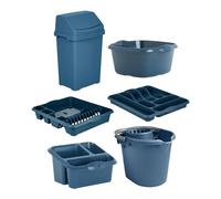 M1SS Complete - with 25L Swing Bin, Square Washing Up Bowl, Large Drainer, Cutlery Tray, Mop Bucket & Sink Tidy (Navy Blue)