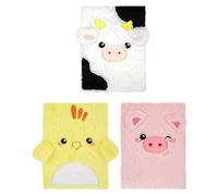 M1SS Farm Plush A5 Notebook - 3 Assorted Animal Designs (Chick, Cow, Pig) - Soft Embroidered Plush Cover - Cute Notepad for Journal, School, Gifting and Everyday Notes