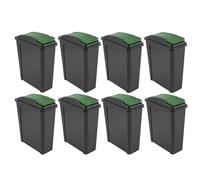 M1SS Green - 25L Litre Plastic Indoor Recycle Slimline Waste Bin with Lid for in the Home/Kitchen- Made in UK - bulk Buy Huge Quantity For Big Size Trash Or Garbage Set of 8