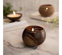 M1SS Hand Carved Coconut Shell Candle Holder | Lantern Tealight Eco-Friendly Wooden Candle Holders Tealight Holders FOR Living Room Mantlepiece & Garden - Exotic (Set of 1)