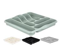M1SS High Grade Plastic Large Cutlery Tray Kitchen Racks and Holders 7 Compartment Cutlery Draw for Kitchen Drawers (Silver Sage)