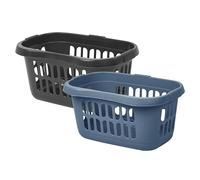 M1SS Hipster Laundry Basket Combo 60L, Large Plastic Laundry Hamper for Clothes Storage, Strong Multipurpose Basket Organizer for Bathroom, Bedroom & Home (Midnight Grey + Navy)