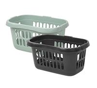 M1SS Hipster Laundry Basket Combo 60L, Large Plastic Laundry Hamper for Clothes Storage, Strong Multipurpose Basket Organizer for Bathroom, Bedroom & Home (Midnight Grey + Silver Sage)