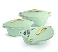 M1SS Insulated Casserole Set of 3 with Stainless Steel Inner Bowls (Green)