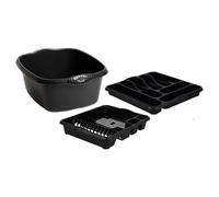 M1SS Kitchen Organisation 3-Piece Set - Black Rectangular Washing Bowl, Large Dish Drainer & Cutlery Tray for Daily Cleaning, Drying & Sink Management