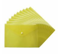 M1SS Pack of 10 - A4 Yellow Translucent Document Wallet - Plastic Waterproof File Documents Wallet Holder with Snap Button Clear Holder Ideal for School & Office Filing, Bills, Certificates Holder