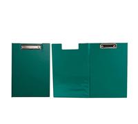 M1SS Pack of 10 - Green A4 Clipboard Fold Over Document Conference File Vinyl PVC Foolscap Solid Hardback Strong Metal Clip Folding Paper Folder Pad Work Holder Board Organizer School Office