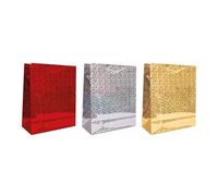 M1SS Pack of 10 Medium Holographic Gift Bags, Assorted Random Colours | Glossy Metallic Foil & Rope Handles Ideal for Gift Wrapping, Present Giving, Party Favours, Birthdays, Weddings Celebrations
