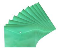 M1SS Pack of 10 Plastic Wallets A4 [33 x 23cm] Waterproof Plastic Folders for Documents Pink Popper Wallet A4 with Snap Button for Home, Office, School and Travel Stationary Paper Filing (Green)