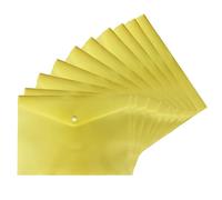 M1SS Pack of 10 Plastic Wallets A4 [33 x 23cm] Waterproof Plastic Folders for Documents Yellow Popper Wallet A4 with Snap Button for Home, Office, School and Travel Stationary Paper Filing (Yellow)