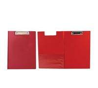 M1SS Pack of 10 - Red A4 Clipboard Fold Over Document Conference File Vinyl PVC Foolscap Solid Hardback Strong Metal Clip Folding Paper Folder Pad Work Holder Board Organizer School Office (Red)
