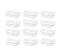 M1SS Pack of 12-4L Litre Crystal Clear Plastic Storage Box with Click on Lid Home Office Stackable Nestable Transparent Container Made in U.K