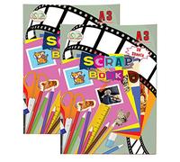 M1SS Pack of 2 A3 Scrapbook Albums, Staple Bound Scrap Books with Assorted Colour Sheets, DIY Photo Album, Arts & Crafts Activity Book, Memory Book, Card Making & Creative Projects
