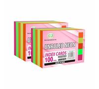 M1SS [Pack of 200] Neon Unruled Index Cards 5x3 inches Neon Flash Cards 250 GSM (Assorted Colour) - Record Cards - Post Card - Memory Spelling Cards Perfect for Studying, Presenting, and List- Making