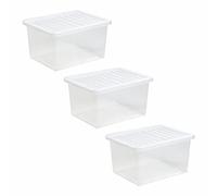 M1SS (Pack of 3) 37L Litre Clear Plastic Storage Box With Lids Home Office Stackable Nestable Container Made in U.K