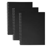 M1SS Pack of 3 A4 Notebook Wiro Binding Cardboard Notebook 68 Gsm 140 Pages Stylish & Durable with Plain Black Cover for Office School Home