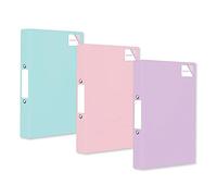 M1SS Pack of 3 A4 Pastel Ring Binders 40mm - Two D-Rings Any Colours (Green, Pink, Purple) (A4 Ring Binder)