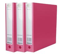 M1SS Pack of 3 A4 Ring Binders - Pink Heavy Duty Polypropylene File Folders with 2-O Metal Rings, 65mm Spine & Label Holder - Durable Document Organiser with Finger Pull Hole